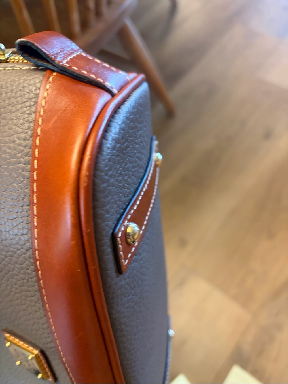 Dooney & Bourke Gray and Brown Leather Dome Satchel with Shoulder Strap - Picture 7 of 8